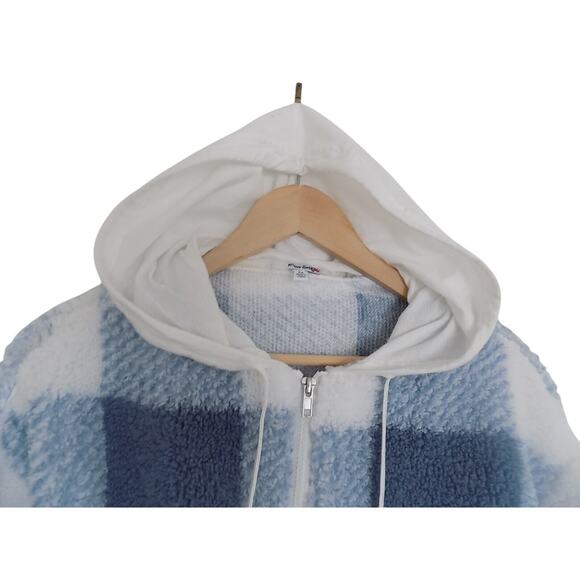Miss Selfie fuzzy fleece jacket coat lightweight hooded zip front size Medium - Picture 3 of 6